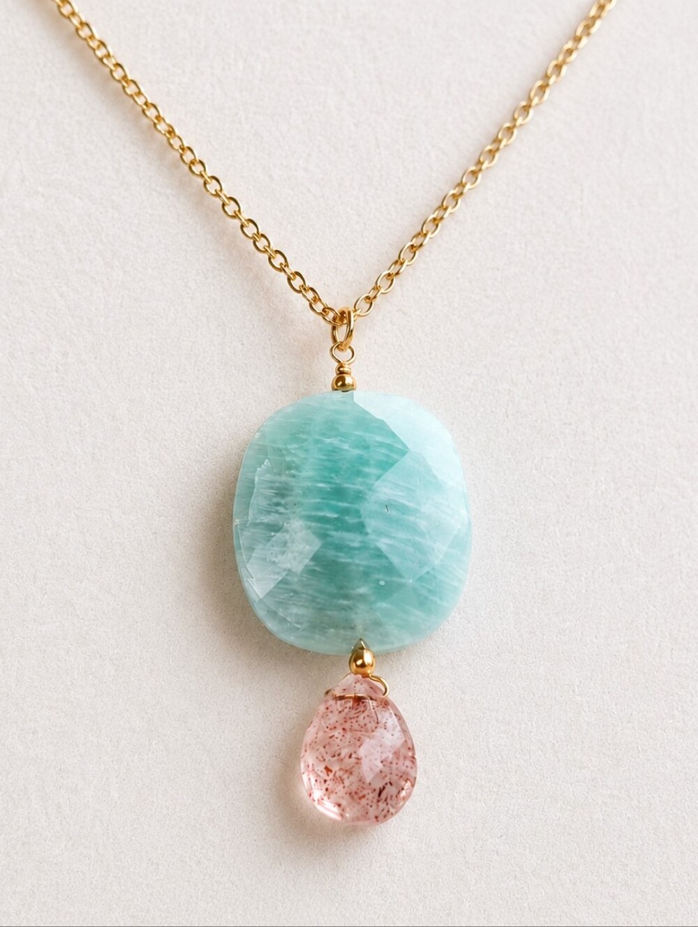 Amazonite & Pink Sunstone Gold-Plated Necklace